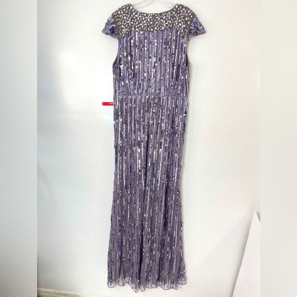 Mac Duggal 93914 V-Neck Cap Sleeve Embellished Formal Gown,  Heather, Size 14 - Picture 3 of 13